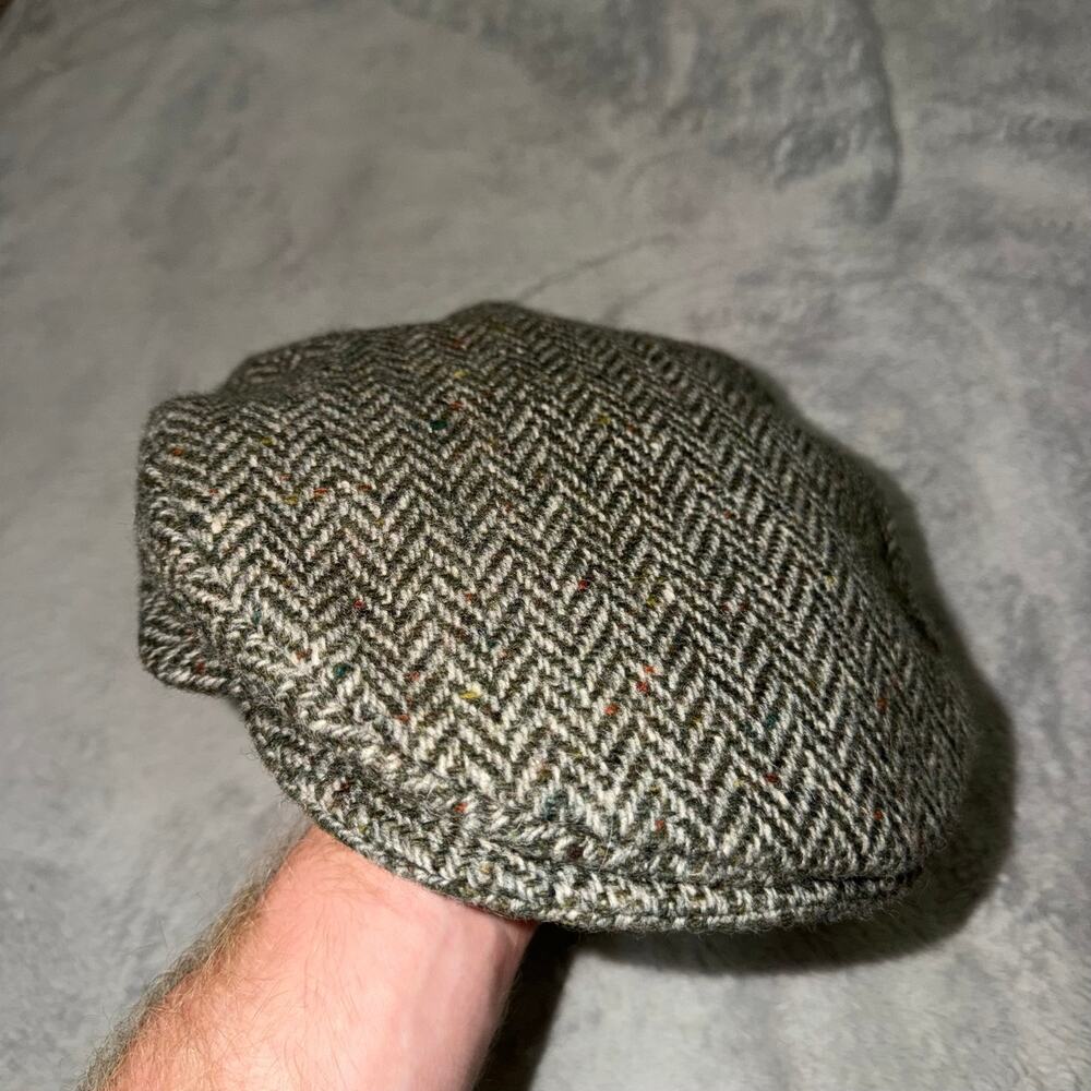 Orvis Herringbone Tweed Flat Cap Mens XXL Green Gray Wool Made in Ireland